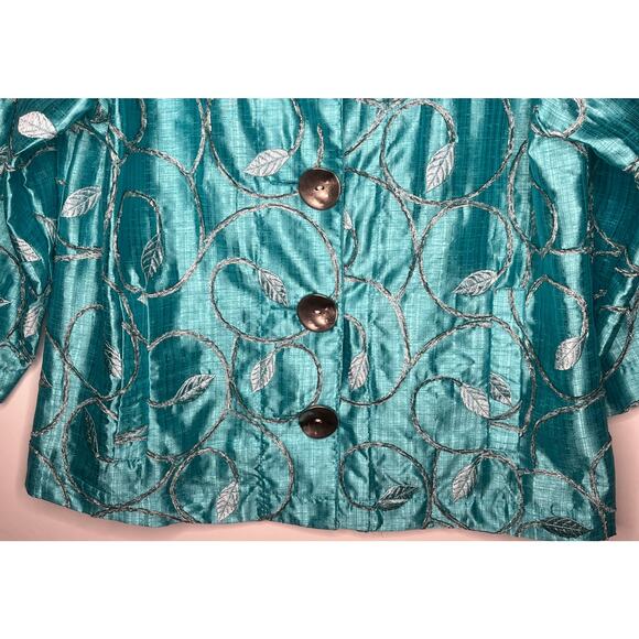 Painted Pony women's blue jacket with leaf design three button up closure L - Picture 4 of 5